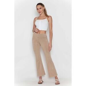 Chatoyant Plus Size Mineral Wash Capris With Pockets Beige 3XL